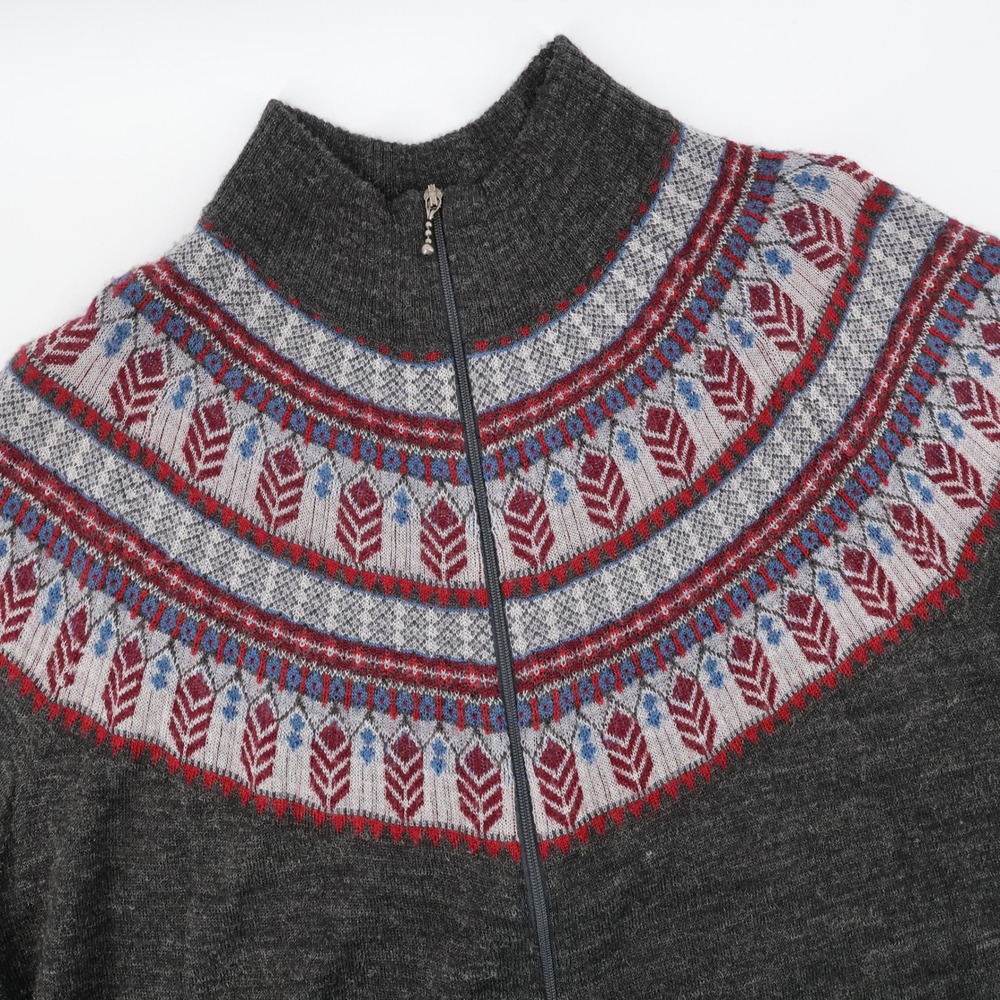 Woolrich Fair Isle Merino Blend Zip Cardigan Onyx Long Sleeve Womens Large